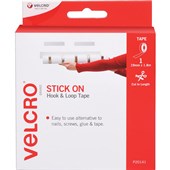 VELCRO STICK ON TAPE HOOK AND LOOP 19MM X 18M WHITE