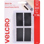 VELCRO STICK ON RECTANGLES HOOK AND LOOP 25MM X 50MM BLACK PACK 6